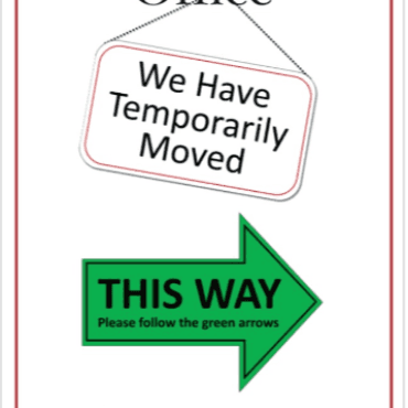 Green arrow pointing to temporary Treasurer's Office location.