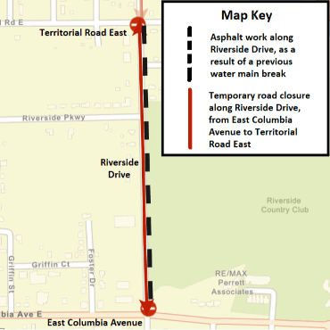A Battle Creek city street map showing the asphalt work and the temporary road closure.