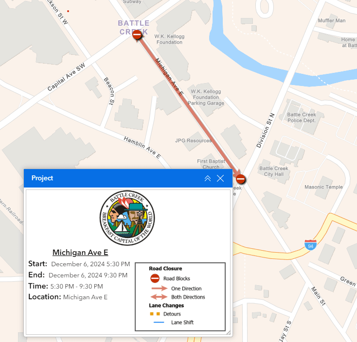  Michigan Ave. E Closure map