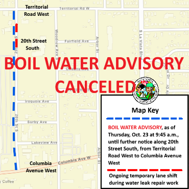 A Battle Creek city street map showing the canceled boil water advisory.